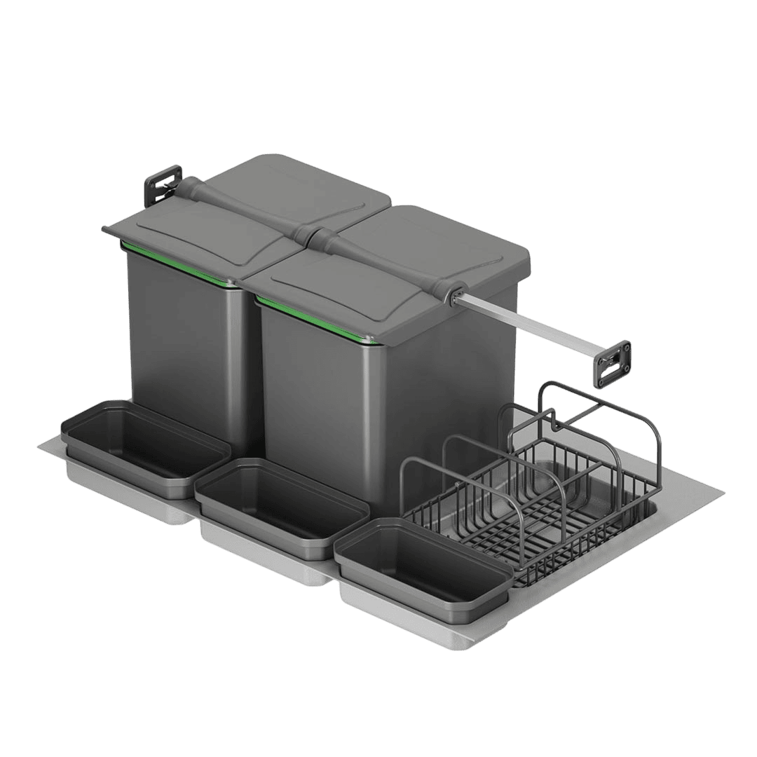 Poubelle de tiroir avec couvercle automatique – 2x12L + 3x1L + Panier