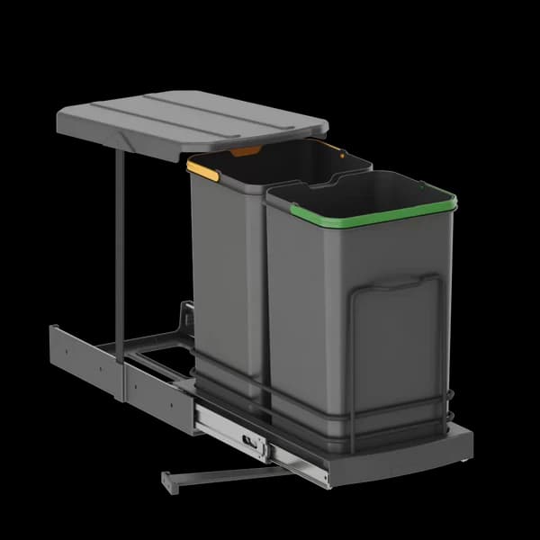 Poubelle coulissante 400 mm à couvercle auto 2x12L Anthracite