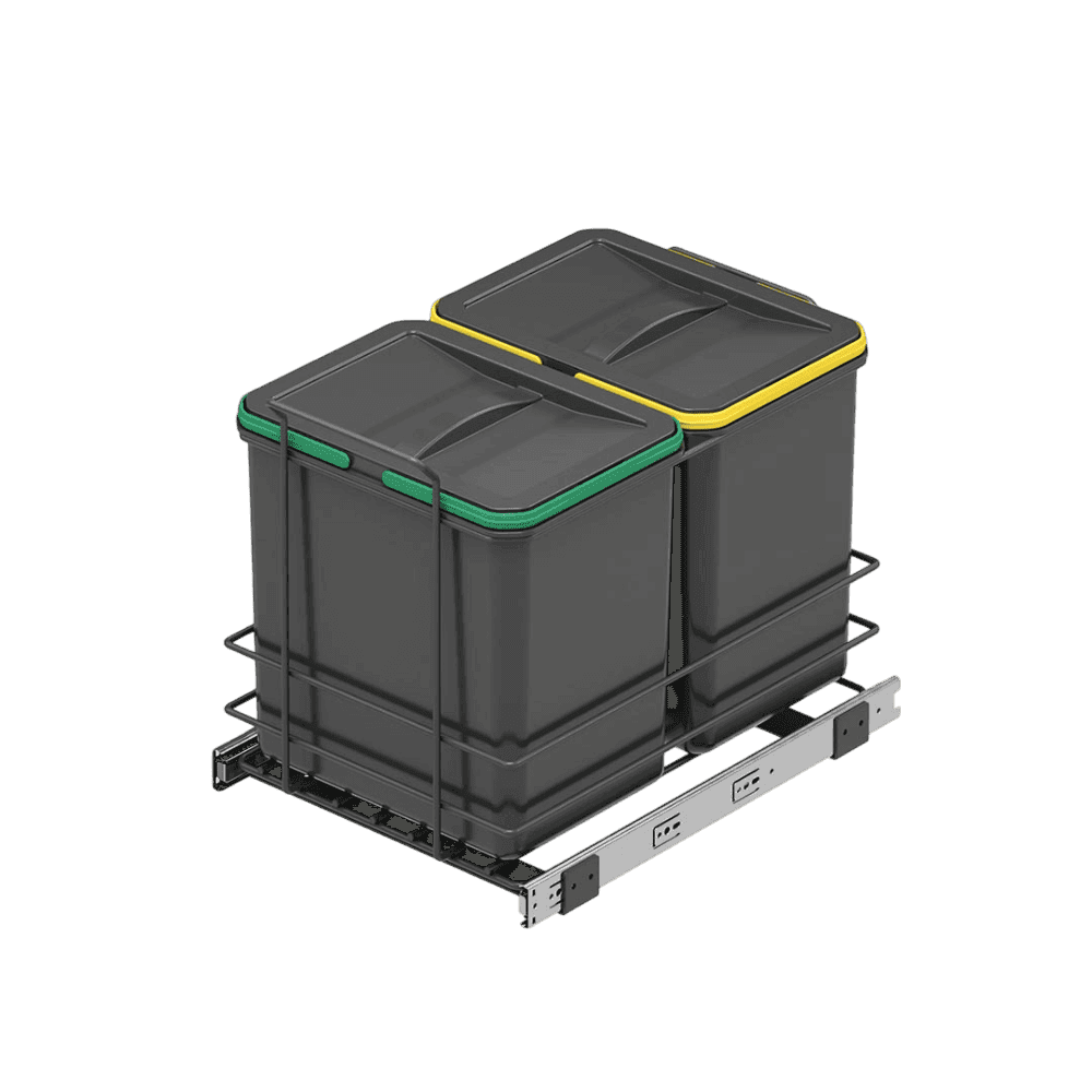 Poubelle coulissante détachable 2x16L, Anthracite.